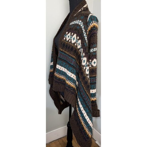 Anthropologie | Sleeping On Snow Brown Aztec Open Front Waterfall Cardigan M - Picture 2 of 7